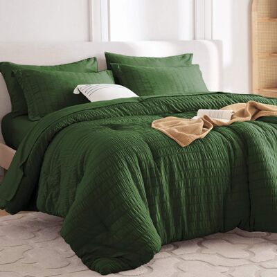 Dazzed Corner - Seersucker 5/7 Pieces Bed in a Bag Comforter Set with Sheets, Pillowcases & Shams - Dark Green Dazzed Corner - Seersucker 5/7 Pieces Bed in a Bag Comforter Set with Sheets, Pillowcases & Shams - Dark Green