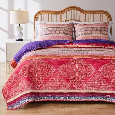 Greenland Home Fashions - Greenland Home Aurora Reversible Quilt and Pillow Sham Set - 3-Piece - King/Cal King 105x95" - Pink Greenland Home Fashions - Greenland Home Aurora Reversible Quilt and Pillow Sham Set - 3-Piece - King/Cal King 105x95" - Pink