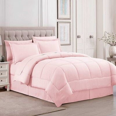 Sweet Home Collection - 8 Piece Embossed Dobby Stripe Bed in a Bag All Season Complete Set with Sheets - Queen - Pale Pink Sweet Home Collection - 8 Piece Embossed Dobby Stripe Bed in a Bag All Season Complete Set with Sheets - Queen - Pale Pink