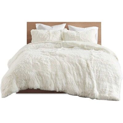 Gracie Mills - Susie Solid Shaggy Long Fur Duvet Cover Set - Ivory Gracie Mills - Susie Solid Shaggy Long Fur Duvet Cover Set - Ivory