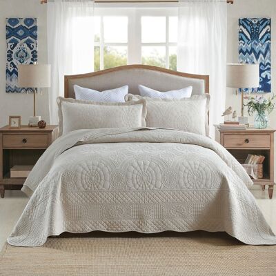 MarCielo - 3 Piece 100% Cotton Oversized Bedspread Lightweight Quilt Set - Beige Khaki MarCielo - 3 Piece 100% Cotton Oversized Bedspread Lightweight Quilt Set - Beige Khaki