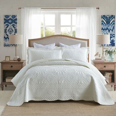 MarCielo - 3 Piece 100% Cotton Oversized Bedspread Lightweight Quilt Set - White MarCielo - 3 Piece 100% Cotton Oversized Bedspread Lightweight Quilt Set - White