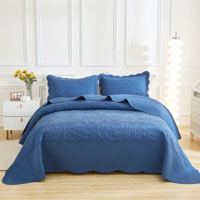 MarCielo - 2/3 Piece 100% Cotton Oversized Bedspread Lightweight Quilt Set - Midtone Blue MarCielo - 2/3 Piece 100% Cotton Oversized Bedspread Lightweight Quilt Set - Midtone Blue