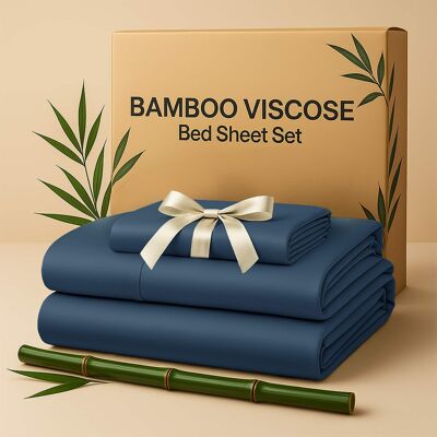 Lux Decor Collection - Rayon from Bamboo Blend Twin Bed Sheets, 4-Piece Cooling Sheet Set with 16-Inch Deep Pockets - Navy Blue Lux Decor Collection - Rayon from Bamboo Blend Twin Bed Sheets, 4-Piece Cooling Sheet Set with 16-Inch Deep Pockets - Navy Blue