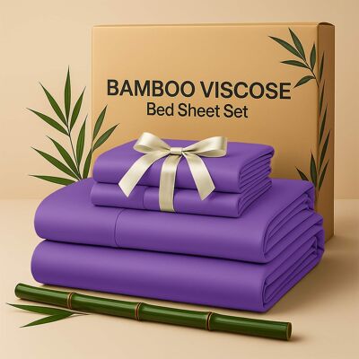 Lux Decor Collection - Rayon from Bamboo Blend King Bed Sheets, 4-Piece Cooling Sheet Set with 16-Inch Deep Pockets - Purple Lux Decor Collection - Rayon from Bamboo Blend King Bed Sheets, 4-Piece Cooling Sheet Set with 16-Inch Deep Pockets - Purple