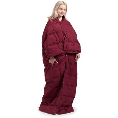 MOOSOO - Wearable Blanket 62"x68", Goose & Down Throw Blanket with Buttons, Classic Box Quilting for Camping, Travel - Red MOOSOO - Wearable Blanket 62"x68", Goose & Down Throw Blanket with Buttons, Classic Box Quilting for Camping, Travel - Red