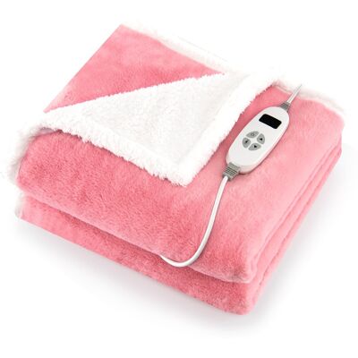 Costway - 60''x 50'' Heated Blanket Throw with 10 Heat & 9 Hours Time Settiings - Pink/White Costway - 60''x 50'' Heated Blanket Throw with 10 Heat & 9 Hours Time Settiings - Pink/White