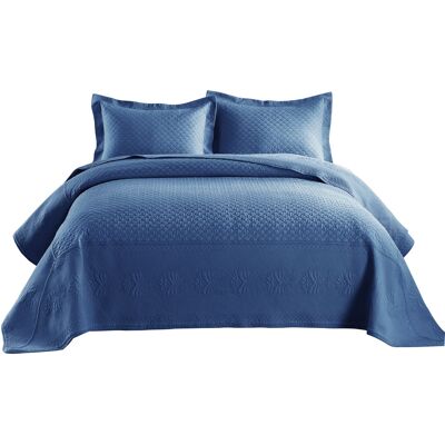MarCielo - 3 Piece 100% Cotton Oversized Bedspread Lightweight Quilt Set - Midtone Blue MarCielo - 3 Piece 100% Cotton Oversized Bedspread Lightweight Quilt Set - Midtone Blue