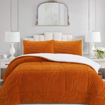 MarCielo - 3 PCS Wave Jacquard Soft Plush Comforter Set - Golden MarCielo - 3 PCS Wave Jacquard Soft Plush Comforter Set - Golden