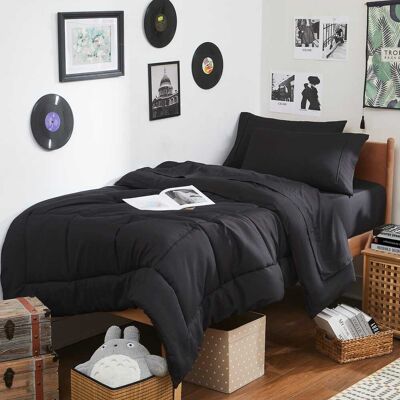 Sweet Home Collection - 7PC Campus Ready Dorm Twin XL Bedding Bundle, Solid Comforter, Bed Pillows and Sheet Set - Black Sweet Home Collection - 7PC Campus Ready Dorm Twin XL Bedding Bundle, Solid Comforter, Bed Pillows and Sheet Set - Black