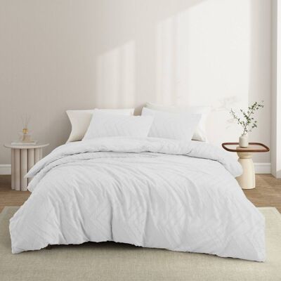 Peace Nest - Tufted Clipped Jacquard Geometric Duvet Cover & Pillowcase Set - Wave White Peace Nest - Tufted Clipped Jacquard Geometric Duvet Cover & Pillowcase Set - Wave White