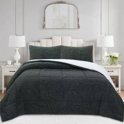 MarCielo - 3 PCS Leaf Pattern Jacquard Soft Plush Comforter Set - Forest Green MarCielo - 3 PCS Leaf Pattern Jacquard Soft Plush Comforter Set - Forest Green