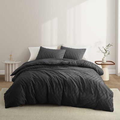 Peace Nest - Tufted Clipped Jacquard Geometric Duvet Cover & Pillowcase Set - Wave Black Peace Nest - Tufted Clipped Jacquard Geometric Duvet Cover & Pillowcase Set - Wave Black