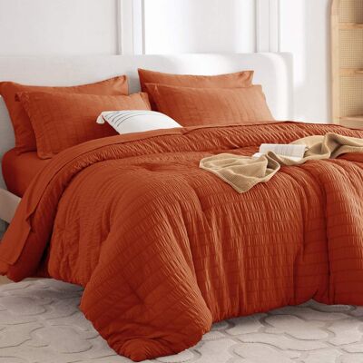 Dazzed Corner - Seersucker 5/7 Pieces Bed in a Bag Comforter Set with Sheets, Pillowcases & Shams - Burnt Orange Dazzed Corner - Seersucker 5/7 Pieces Bed in a Bag Comforter Set with Sheets, Pillowcases & Shams - Burnt Orange