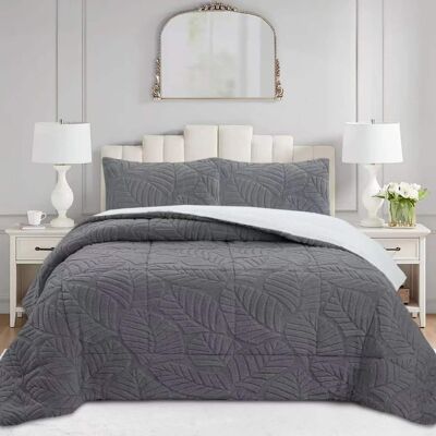 MarCielo - 3 PCS Leaf Pattern Jacquard Soft Plush Comforter Set - Light Gray MarCielo - 3 PCS Leaf Pattern Jacquard Soft Plush Comforter Set - Light Gray