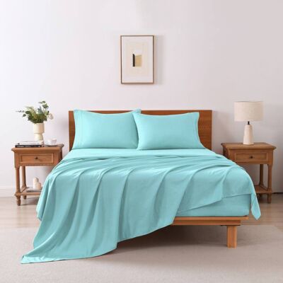MarCielo - 3/4 Pcs Soft Solid & Embroidery Bed Sheets Set - Aqua Blue MarCielo - 3/4 Pcs Soft Solid & Embroidery Bed Sheets Set - Aqua Blue