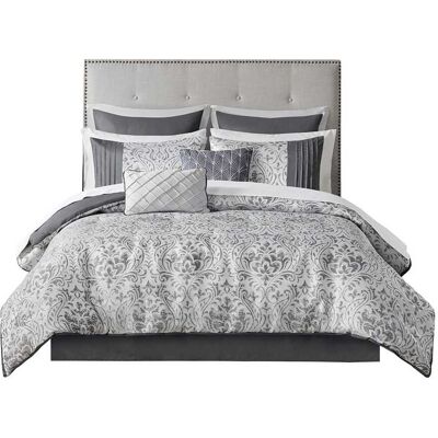 Gracie Mills - Belmont 12-PC Jacquard Comforter Set with Bed Sheets - Silver Gracie Mills - Belmont 12-PC Jacquard Comforter Set with Bed Sheets - Silver