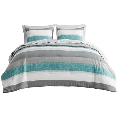Gracie Mills - Ware Striped Comforter Set with Bed Sheets - Aqua/Grey Gracie Mills - Ware Striped Comforter Set with Bed Sheets - Aqua/Grey