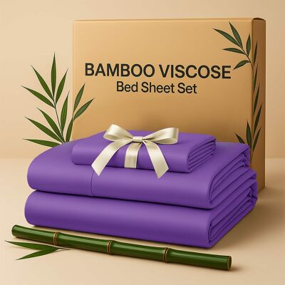 Lux Decor Collection - Rayon from Bamboo Blend Twin Bed Sheets, 4-Piece Cooling Sheet Set with 16-Inch Deep Pockets - Purple Lux Decor Collection - Rayon from Bamboo Blend Twin Bed Sheets, 4-Piece Cooling Sheet Set with 16-Inch Deep Pockets - Purple
