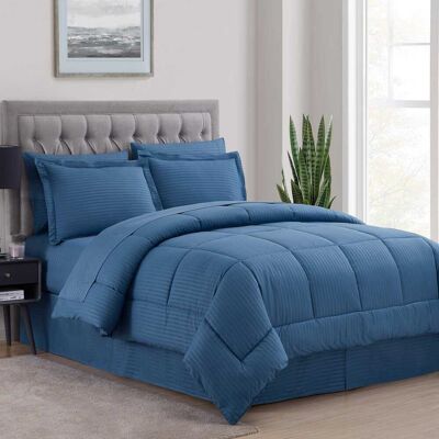 Sweet Home Collection - 8 Piece Embossed Dobby Stripe Bed in a Bag All Season Complete Set with Sheets - Queen - Denim Sweet Home Collection - 8 Piece Embossed Dobby Stripe Bed in a Bag All Season Complete Set with Sheets - Queen - Denim