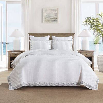 MarCielo - 3 Piece 100% Cotton Embroidery Floral Quilt Set Bedspread Set - White MarCielo - 3 Piece 100% Cotton Embroidery Floral Quilt Set Bedspread Set - White