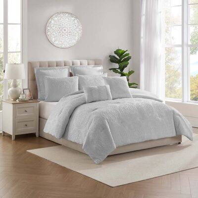 Sweet Home Collection - 7 Piece Medallion Clip Jacquard Comforter & Decorative Pillow Set - King - Silver Sweet Home Collection - 7 Piece Medallion Clip Jacquard Comforter & Decorative Pillow Set - King - Silver