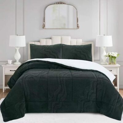 MarCielo - 3 PCS Wave Jacquard Soft Plush Comforter Set - Forest Green MarCielo - 3 PCS Wave Jacquard Soft Plush Comforter Set - Forest Green