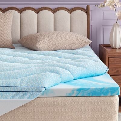 Bestier - Queen Size 3-Inch Gel Memory Foam Mattress Topper with Cooling Cover - Light Blue Bestier - Queen Size 3-Inch Gel Memory Foam Mattress Topper with Cooling Cover - Light Blue