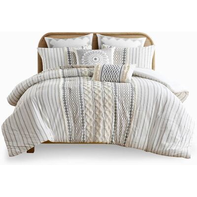 Gracie Mills - Modesto Printed Cotton Comforter Set with Chenille - Ivory Gracie Mills - Modesto Printed Cotton Comforter Set with Chenille - Ivory