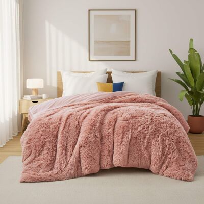 Peace Nest - Shaggy Plush Comforter Set Faux Fur with Velvety Reversible Backing, King - Pink Peace Nest - Shaggy Plush Comforter Set Faux Fur with Velvety Reversible Backing, King - Pink