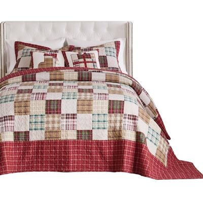 Greenland Home Fashions - Oxford Plaid 100% Cotton Jumbo-Sized for Floor-Length Coverage Bedspread Set Queen - Red Greenland Home Fashions - Oxford Plaid 100% Cotton Jumbo-Sized for Floor-Length Coverage Bedspread Set Queen - Red
