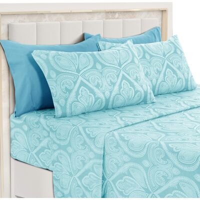 Lux Decor Collection - 6-Piece Queen Sheet Set, Paisley Design Brushed Microfiber Deep Pocket Sheets - Blue Lux Decor Collection - 6-Piece Queen Sheet Set, Paisley Design Brushed Microfiber Deep Pocket Sheets - Blue