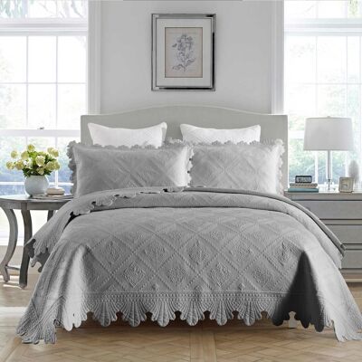 MarCielo - 3 Piece 100% Cotton Oversized Bedspread Lightweight Quilt Bedspread Set - Light Gray MarCielo - 3 Piece 100% Cotton Oversized Bedspread Lightweight Quilt Bedspread Set - Light Gray