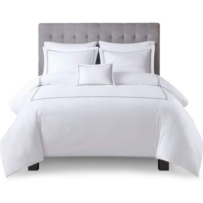 Gracie Mills - Mooney 500 Thread Count Embroidered Stripe Cotton Sateen Comforter Set - White/Grey Gracie Mills - Mooney 500 Thread Count Embroidered Stripe Cotton Sateen Comforter Set - White/Grey