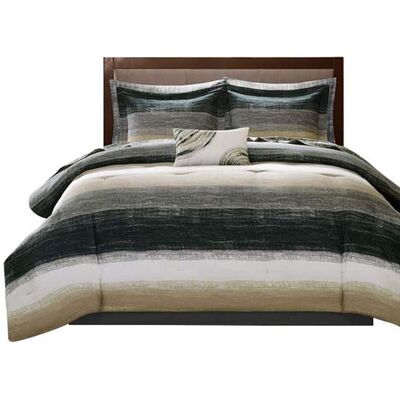 Gracie Mills - Ianne Modern Watercolor Stripe Comforter Set with Cotton Bed Sheets - Taupe Gracie Mills - Ianne Modern Watercolor Stripe Comforter Set with Cotton Bed Sheets - Taupe