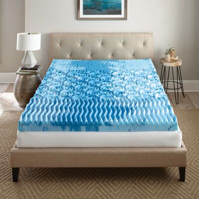 Nautica - 4 Inch GelLux Memory Foam Cooling Mattress Topper - WHITE/BLUE Nautica - 4 Inch GelLux Memory Foam Cooling Mattress Topper - WHITE/BLUE