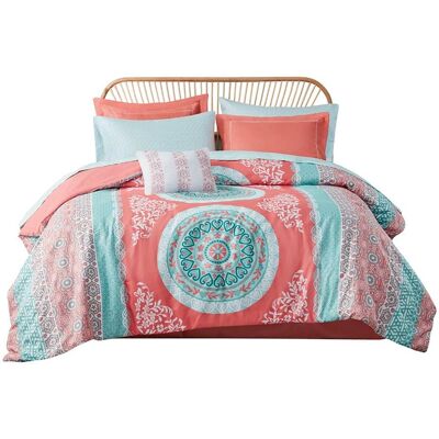 Gracie Mills - Yvonne 8-Piece Boho Medallion Comforter Set with Sheets - Coral Gracie Mills - Yvonne 8-Piece Boho Medallion Comforter Set with Sheets - Coral