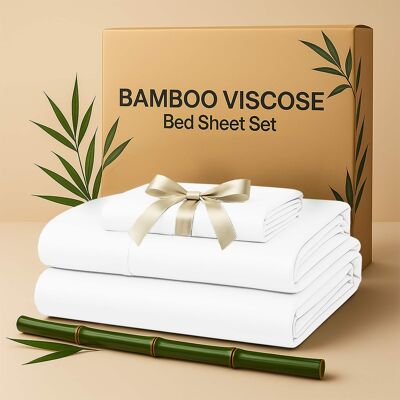 Lux Decor Collection - Rayon from Bamboo Blend Twin Bed Sheets, 4-Piece Cooling Sheet Set with 16-Inch Deep Pockets - White Lux Decor Collection - Rayon from Bamboo Blend Twin Bed Sheets, 4-Piece Cooling Sheet Set with 16-Inch Deep Pockets - White