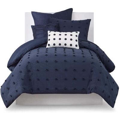 Gracie Mills - Grady Elegance Defined Cotton Jacquard Comforter Set with Euro Shams and Throw Pillows - Navy Gracie Mills - Grady Elegance Defined Cotton Jacquard Comforter Set with Euro Shams and Throw Pillows - Navy