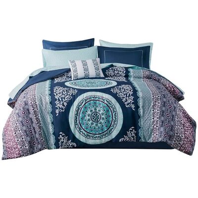 Gracie Mills - Yvonne 8-Piece Boho Medallion Comforter Set with Sheets - Navy Gracie Mills - Yvonne 8-Piece Boho Medallion Comforter Set with Sheets - Navy