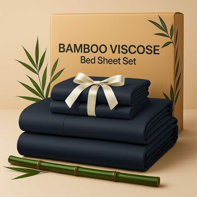 Lux Decor Collection - Rayon from Bamboo Blend King Bed Sheets, 4-Piece Cooling Sheet Set with 16-Inch Deep Pockets - Black Lux Decor Collection - Rayon from Bamboo Blend King Bed Sheets, 4-Piece Cooling Sheet Set with 16-Inch Deep Pockets - Black