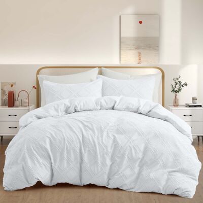 Peace Nest - Tufted Clipped Jacquard Geometric Duvet Cover & Pillowcase Set - Square White Peace Nest - Tufted Clipped Jacquard Geometric Duvet Cover & Pillowcase Set - Square White