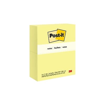 Post-it - Notes, 3" x 5", Canary Collection, 100 Sheet/Pad, 12 Pads/Pack - Canary Yellow Post-it - Notes, 3" x 5", Canary Collection, 100 Sheet/Pad, 12 Pads/Pack - Canary Yellow