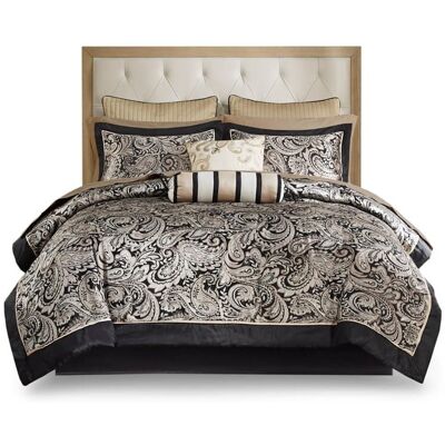 Gracie Mills - Thornton Supreme Comfort: 12-Piece Comforter Ensemble with Cotton Bed Sheets - Black Gracie Mills - Thornton Supreme Comfort: 12-Piece Comforter Ensemble with Cotton Bed Sheets - Black