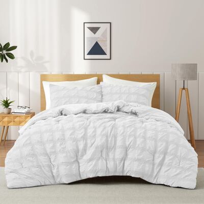 Peace Nest - 3 Piece Seersucker Bubble Ruffled Chic Comforter Set - White Peace Nest - 3 Piece Seersucker Bubble Ruffled Chic Comforter Set - White