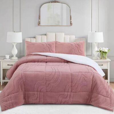 MarCielo - 3 PCS Wave Jacquard Soft Plush Comforter Set - Pink MarCielo - 3 PCS Wave Jacquard Soft Plush Comforter Set - Pink