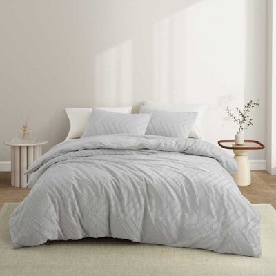 Peace Nest - Tufted Clipped Jacquard Geometric Duvet Cover & Pillowcase Set - Wave Light Gray Peace Nest - Tufted Clipped Jacquard Geometric Duvet Cover & Pillowcase Set - Wave Light Gray