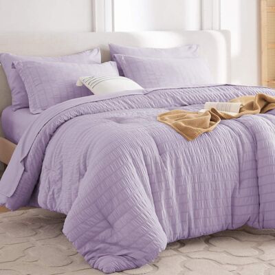 Dazzed Corner - Seersucker 5/7 Pieces Bed in a Bag Comforter Set with Sheets, Pillowcases & Shams - Lavender Dazzed Corner - Seersucker 5/7 Pieces Bed in a Bag Comforter Set with Sheets, Pillowcases & Shams - Lavender