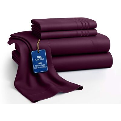 Lux Decor Collection - 4-Piece King Bed Sheet Set, Ultra Soft Microfiber, Deep Pocket, Wrinkle-Resistant, Hypoallergenic, All-Season Comfort - Plum Lux Decor Collection - 4-Piece King Bed Sheet Set, Ultra Soft Microfiber, Deep Pocket, Wrinkle-Resistant, Hypoallergenic, All-Season Comfort - Plum