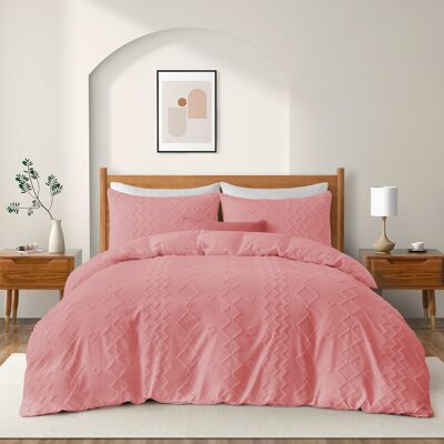 Peace Nest - Tufted Clipped Jacquard Geometric Duvet Cover & Pillowcase Set - Diamonds Pink Peace Nest - Tufted Clipped Jacquard Geometric Duvet Cover & Pillowcase Set - Diamonds Pink